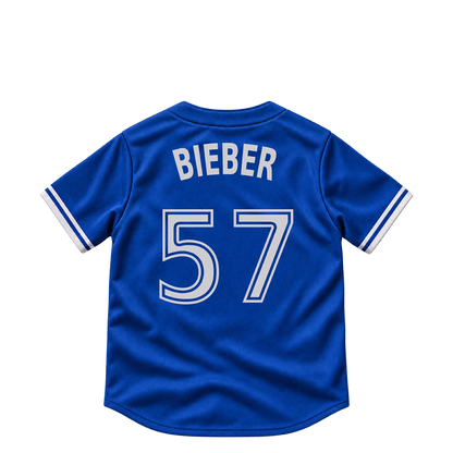 Toronto Blue Jays jersey keychain — Shane Bieber #57. Exact saved player artwork preview.