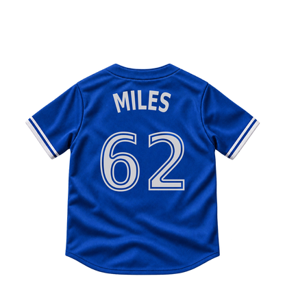 Toronto Blue Jays jersey keychain — Spencer Miles #62. Exact saved player artwork preview.