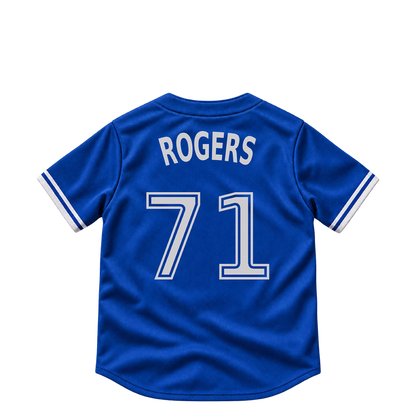 Toronto Blue Jays jersey keychain — Tyler Rogers #71. Exact saved player artwork preview.