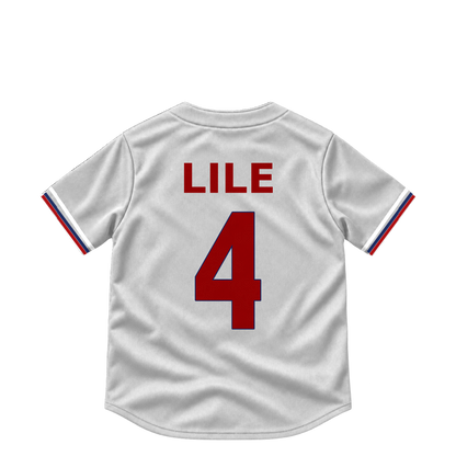 Washington Nationals jersey keychain — Daylen Lile #4. Exact saved player artwork preview.