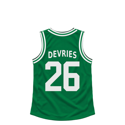 Boston Celtics jersey keychain — Tucker DeVries #26. Exact saved player artwork preview.
