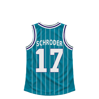 Charlotte Hornets jersey keychain — Dennis Schroder #17. Exact saved player artwork preview.