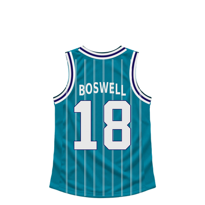 Charlotte Hornets jersey keychain — Kylan Boswell #18. Exact saved player artwork preview.