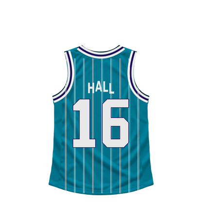 Charlotte Hornets jersey keychain — PJ Hall #16. Exact saved player artwork preview.