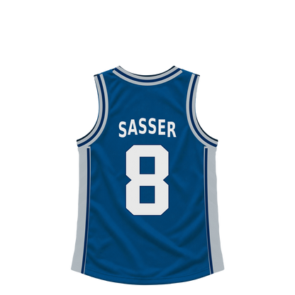 Dallas Mavericks jersey keychain — Marcus Sasser #8. Exact saved player artwork preview.