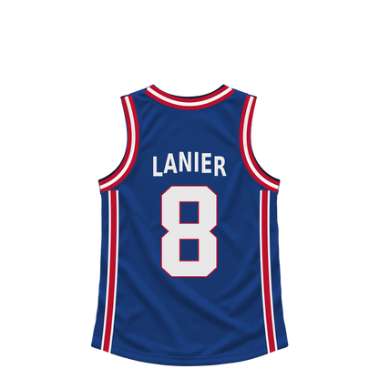 Detroit Pistons jersey keychain — Chaz Lanier #8. Exact saved player artwork preview.