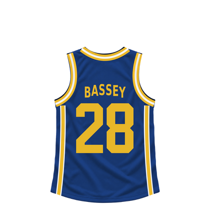 Golden State Warriors jersey keychain — Charles Bassey #28. Exact saved player artwork preview.