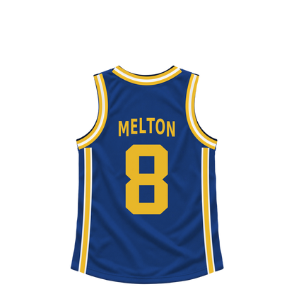 Golden State Warriors jersey keychain — De'Anthony Melton #8. Exact saved player artwork preview.