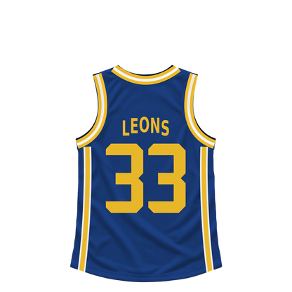 Golden State Warriors jersey keychain — Malevy Leons #33. Exact saved player artwork preview.