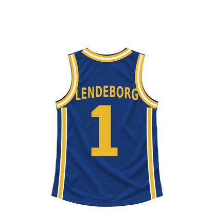 Golden State Warriors jersey keychain — Yaxel Lendeborg #1. Exact saved player artwork preview.
