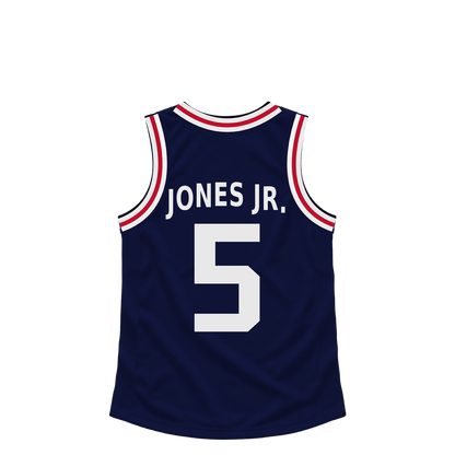 La Clippers jersey keychain — Derrick Jones Jr. #5. Exact saved player artwork preview.