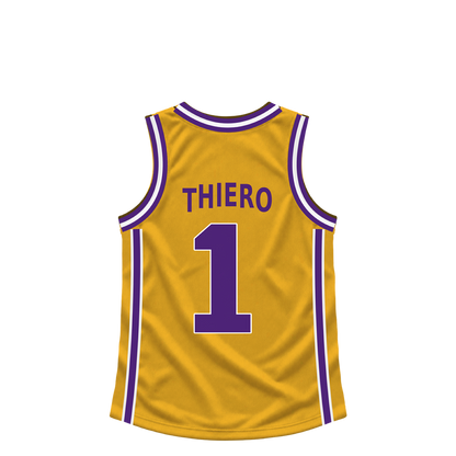 Los Angeles Lakers jersey keychain — Adou Thiero #1. Exact saved player artwork preview.