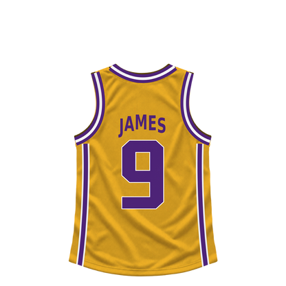 Los Angeles Lakers jersey keychain — Bronny James #9. Exact saved player artwork preview.