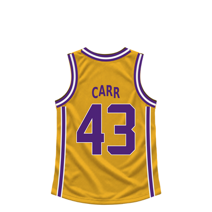 Los Angeles Lakers jersey keychain — Cameron Carr #43. Exact saved player artwork preview.