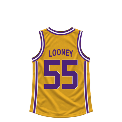 Los Angeles Lakers jersey keychain — Kevon Looney #55. Exact saved player artwork preview.