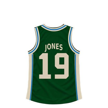 Milwaukee Bucks jersey keychain — Kam Jones #19. Exact saved player artwork preview.