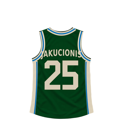 Milwaukee Bucks jersey keychain — Kasparas Jakucionis #25. Exact saved player artwork preview.