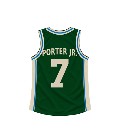 Milwaukee Bucks jersey keychain — Kevin Porter Jr. #7. Exact saved player artwork preview.
