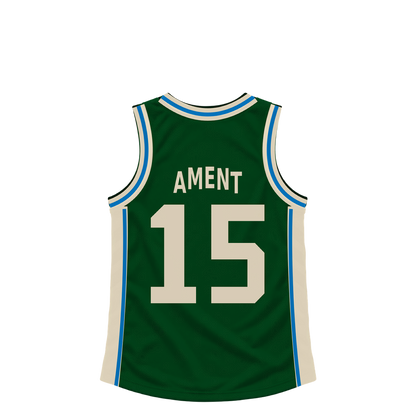 Milwaukee Bucks jersey keychain — Nate Ament #15. Exact saved player artwork preview.