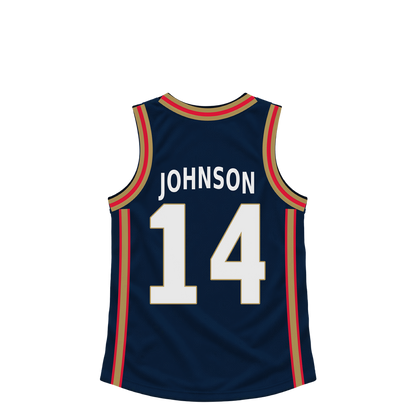 New Orleans Pelicans jersey keychain — AJ Johnson #14. Exact saved player artwork preview.