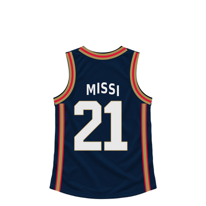 New Orleans Pelicans jersey keychain — Yves Missi #21. Exact saved player artwork preview.