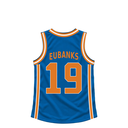 New York Knicks jersey keychain — Drew Eubanks #19 — Earlier design. Exact saved player artwork preview.