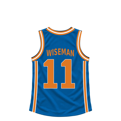 New York Knicks jersey keychain — James Wiseman #11. Exact saved player artwork preview.