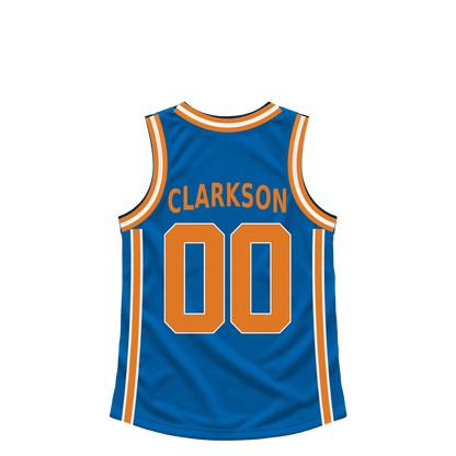 New York Knicks jersey keychain — Jordan Clarkson #00. Exact saved player artwork preview.