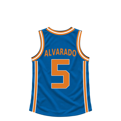 New York Knicks jersey keychain — Jose Alvarado #5. Exact saved player artwork preview.