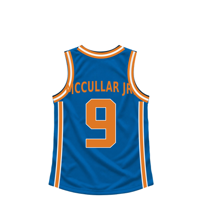 New York Knicks jersey keychain — Kevin McCullar Jr. #9. Exact saved player artwork preview.