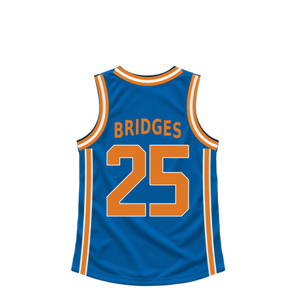 New York Knicks jersey keychain — Mikal Bridges #25. Exact saved player artwork preview.