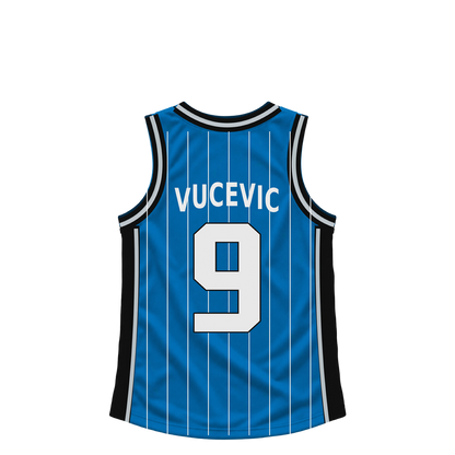 Orlando Magic jersey keychain — Nikola Vucevic #9. Exact saved player artwork preview.