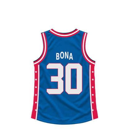 Philadelphia 76Ers jersey keychain — Adem Bona #30. Exact saved player artwork preview.