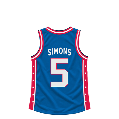Philadelphia 76Ers jersey keychain — Anfernee Simons #5. Exact saved player artwork preview.