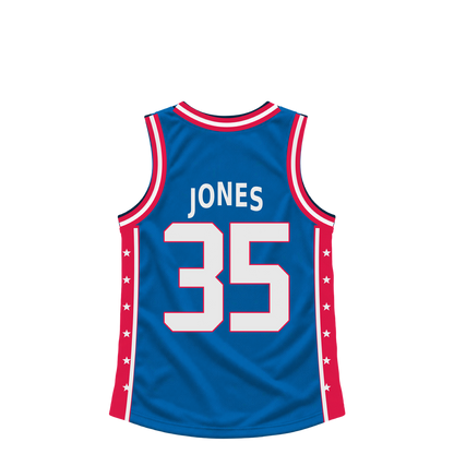 Philadelphia 76Ers jersey keychain — Dillon Jones #35. Exact saved player artwork preview.
