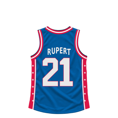 Philadelphia 76Ers jersey keychain — Rayan Rupert #21. Exact saved player artwork preview.