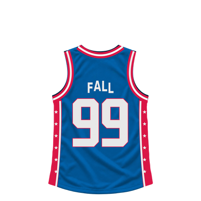 Philadelphia 76Ers jersey keychain — Tacko Fall #99. Exact saved player artwork preview.
