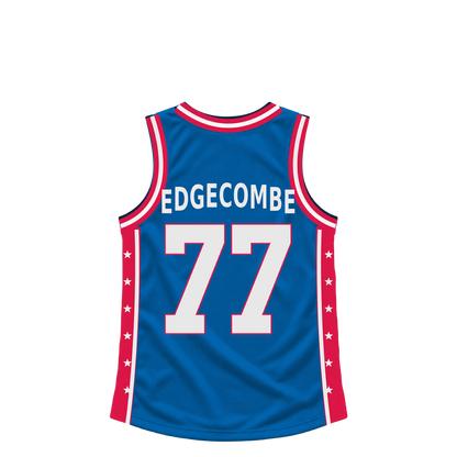 Philadelphia 76Ers jersey keychain — VJ Edgecombe #77. Exact saved player artwork preview.