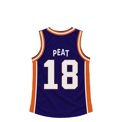 Phoenix Suns jersey keychain — Koa Peat #18. Exact saved player artwork preview.