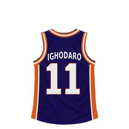 Phoenix Suns jersey keychain — Oso Ighodaro #11. Exact saved player artwork preview.