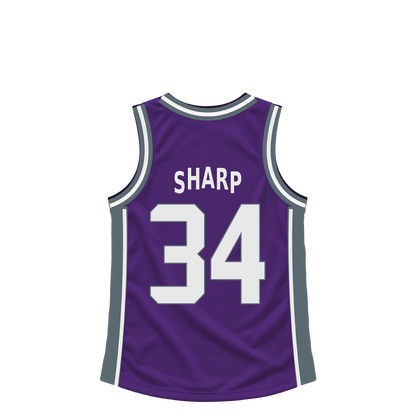 Sacramento Kings jersey keychain — Emanuel Sharp #34. Exact saved player artwork preview.