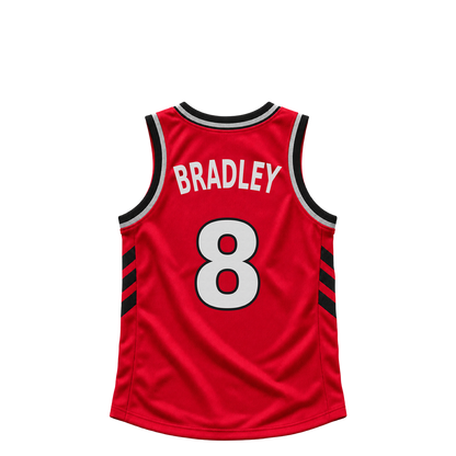 Toronto Raptors jersey keychain — Jaden Bradley #8. Exact saved player artwork preview.