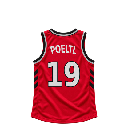 Toronto Raptors jersey keychain — Jakob Poeltl #19. Exact saved player artwork preview.