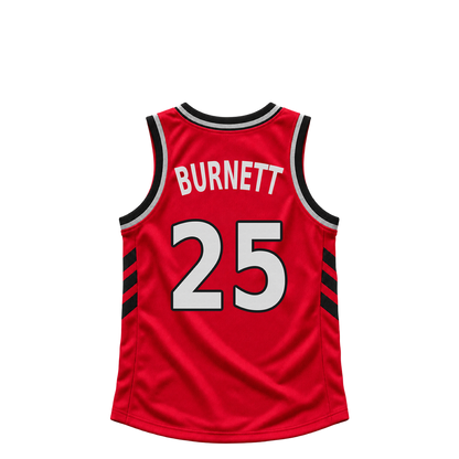 Toronto Raptors jersey keychain — Nimari Burnett #25. Exact saved player artwork preview.