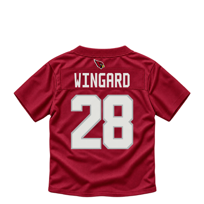 Arizona Cardinals jersey keychain — Andrew Wingard #28. Exact saved player artwork preview.