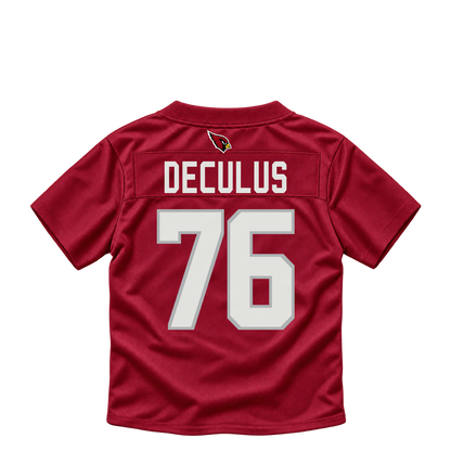 Arizona Cardinals jersey keychain — Austin Deculus #76. Exact saved player artwork preview.