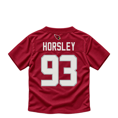 Arizona Cardinals jersey keychain — Cam Horsley #93. Exact saved player artwork preview.