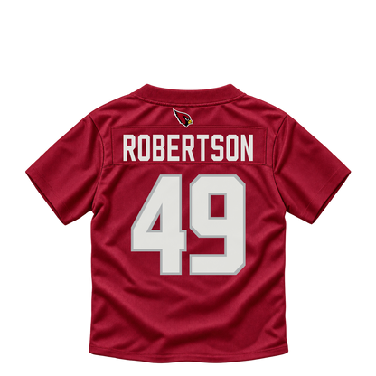 Arizona Cardinals jersey keychain — Cameron Robertson #49. Exact saved player artwork preview.