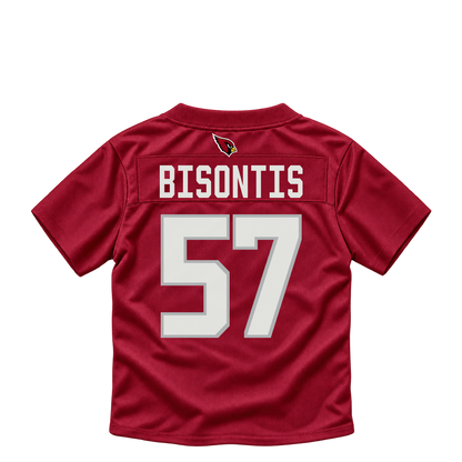 Arizona Cardinals jersey keychain — Chase Bisontis #57. Exact saved player artwork preview.