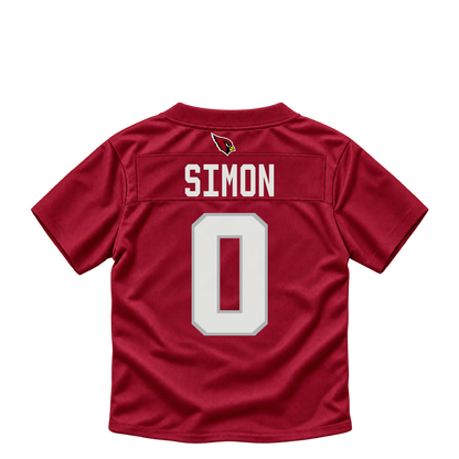 Arizona Cardinals jersey keychain — Cody Simon #0. Exact saved player artwork preview.